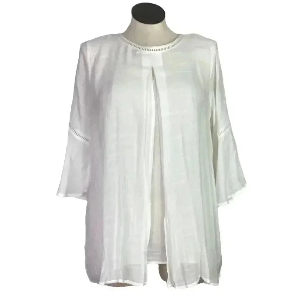 Forgotten Grace Women L Layered Tunic Top White Linen Look Rayon Blend Lagenlook